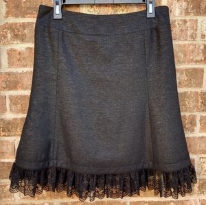 Nipon Boutique Black/Gray Midi Skirt with Decorative Lace Size 10P